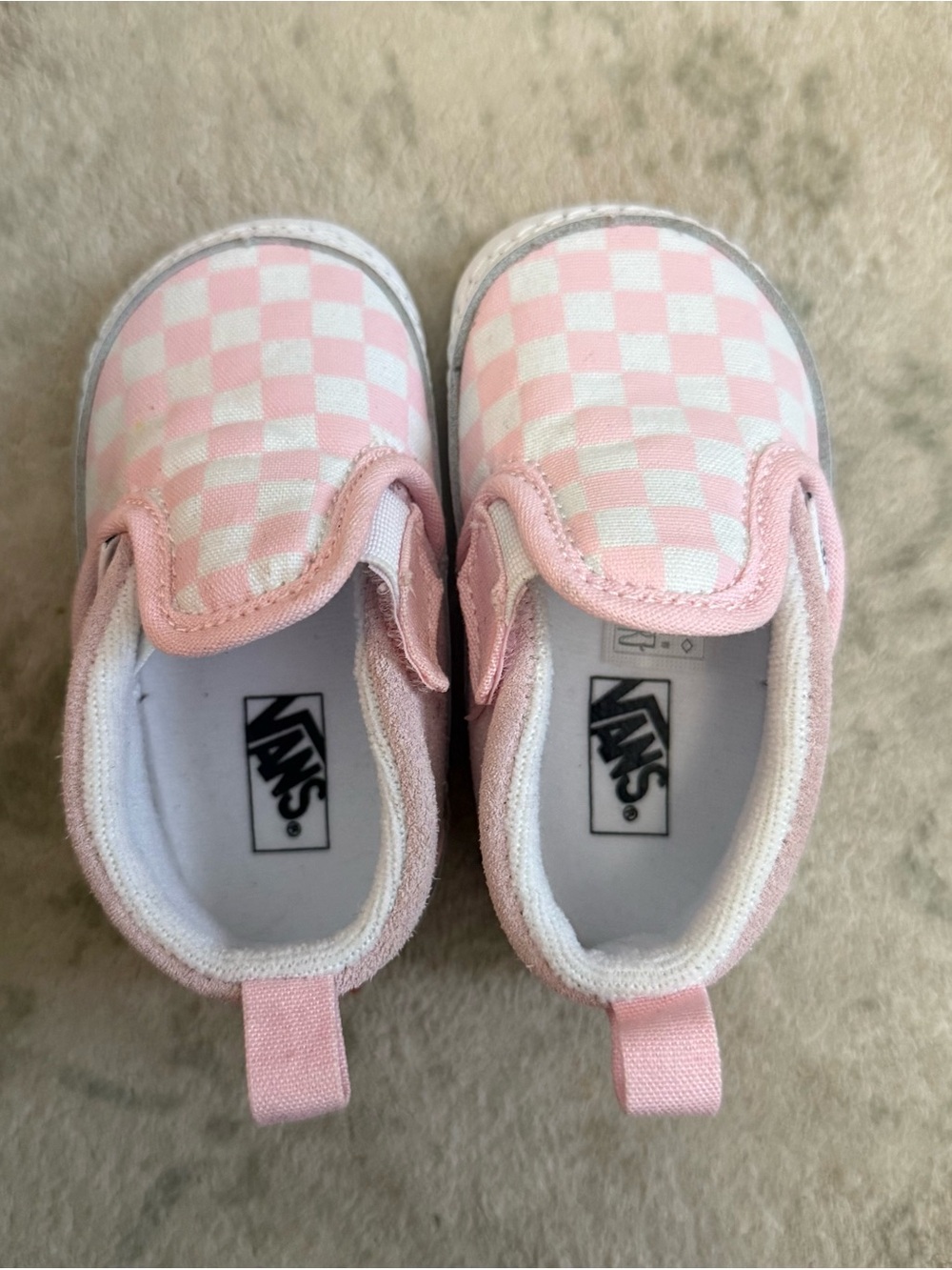 Baby Vans Slip-On Sneakers Size 3- Pink & White Checkerboard